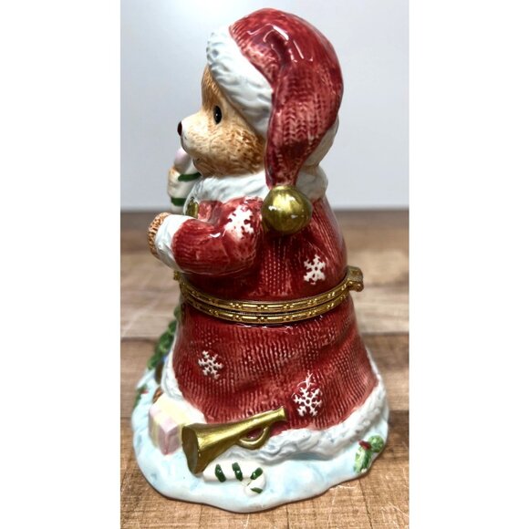 Christmas Teddy Bear Ceramic Hinged Trinket Box - Picture 2 of 6